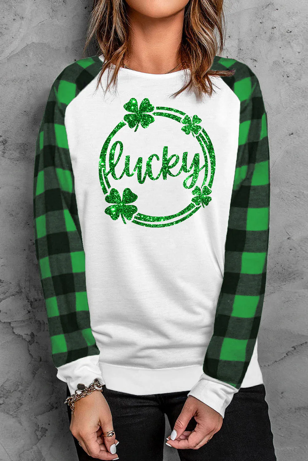 Plaid Letter Print Long Sleeve Sweatshirt.