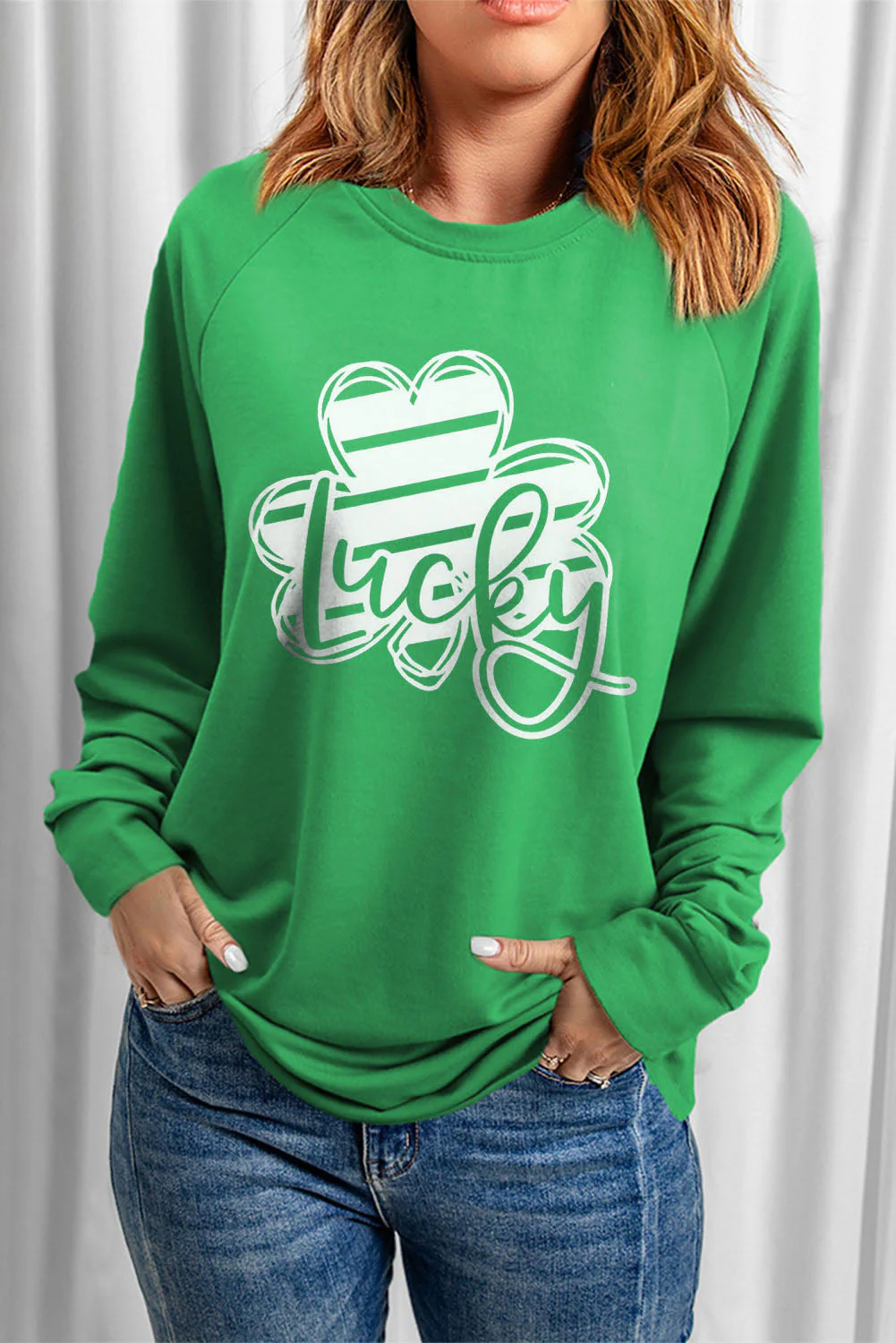 St. Patrick's Day Green Clover Round Neck Shift Casual sweatshirt.