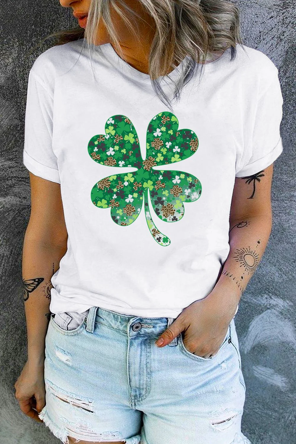 Shamrock Solid Floral Round Neck  Casual T-Shirts.