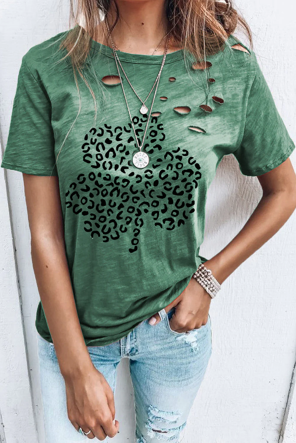 Army Green Plants Casual T-shirt.