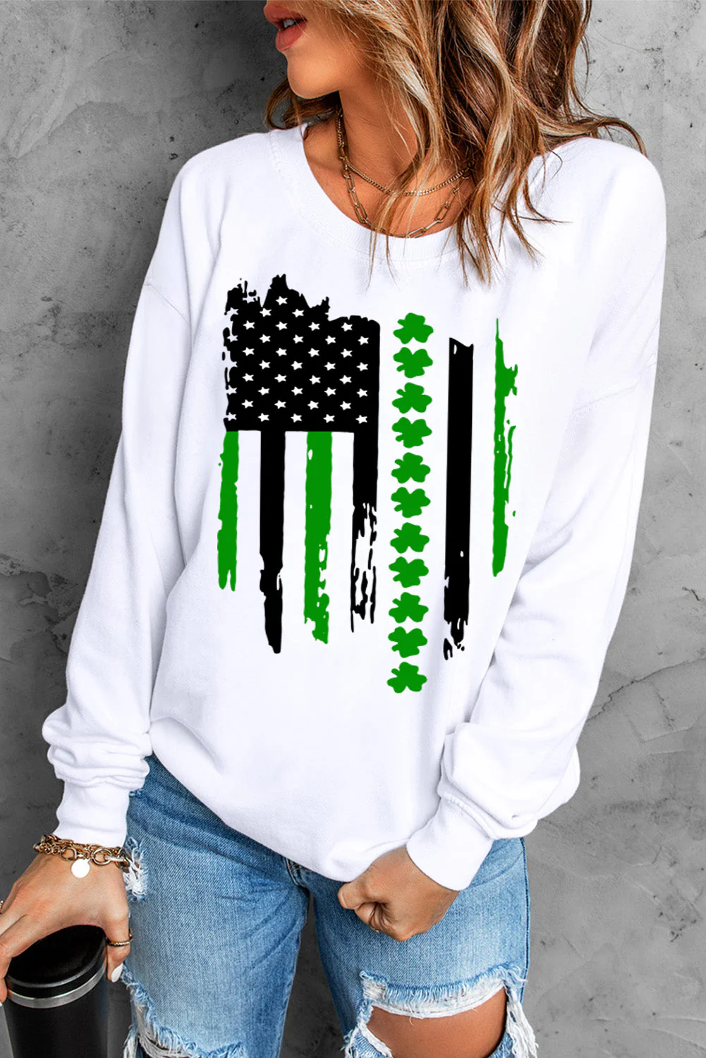 Patrick's Day Clover Sweatshirt White.