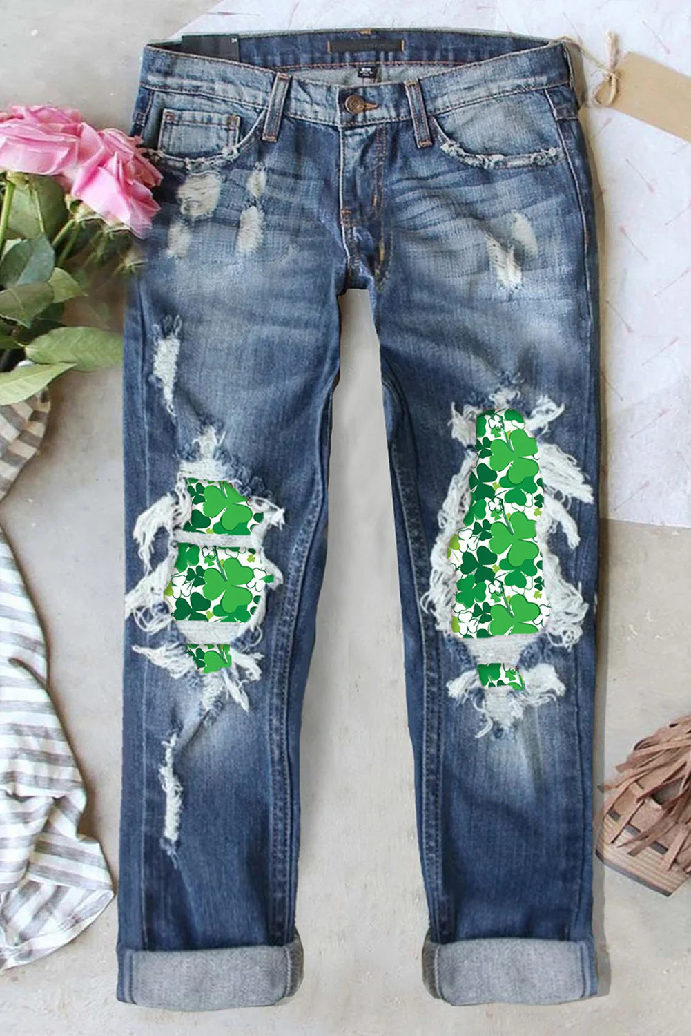 Floral Casual Denim Jeans,
