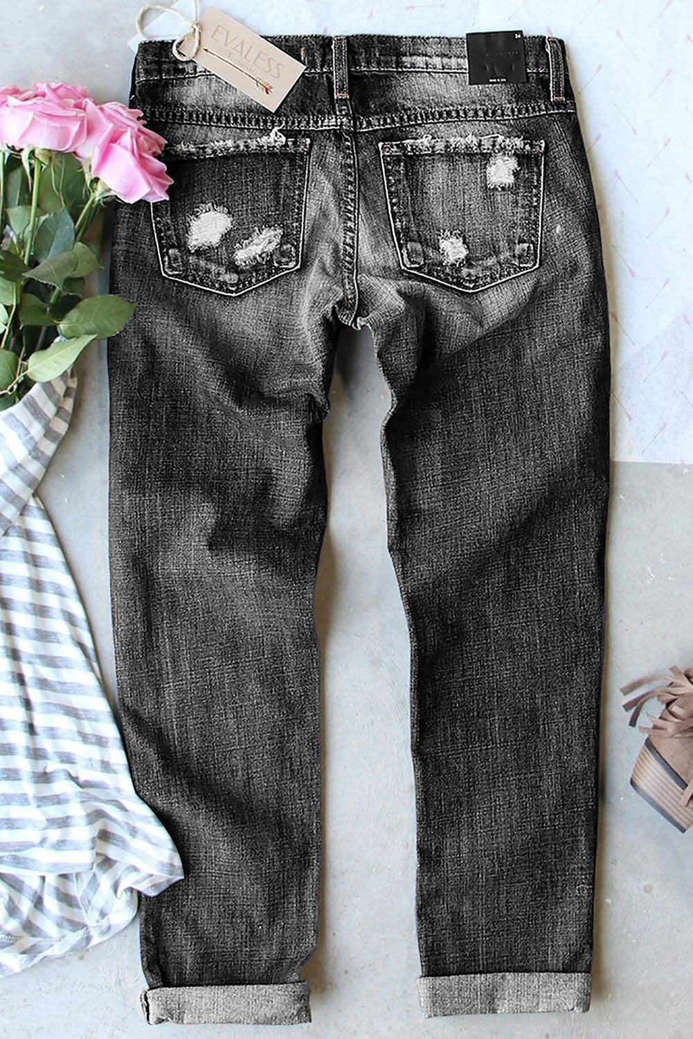 St. Patrick's Day Clover Casual Denim Ripped Jeans。