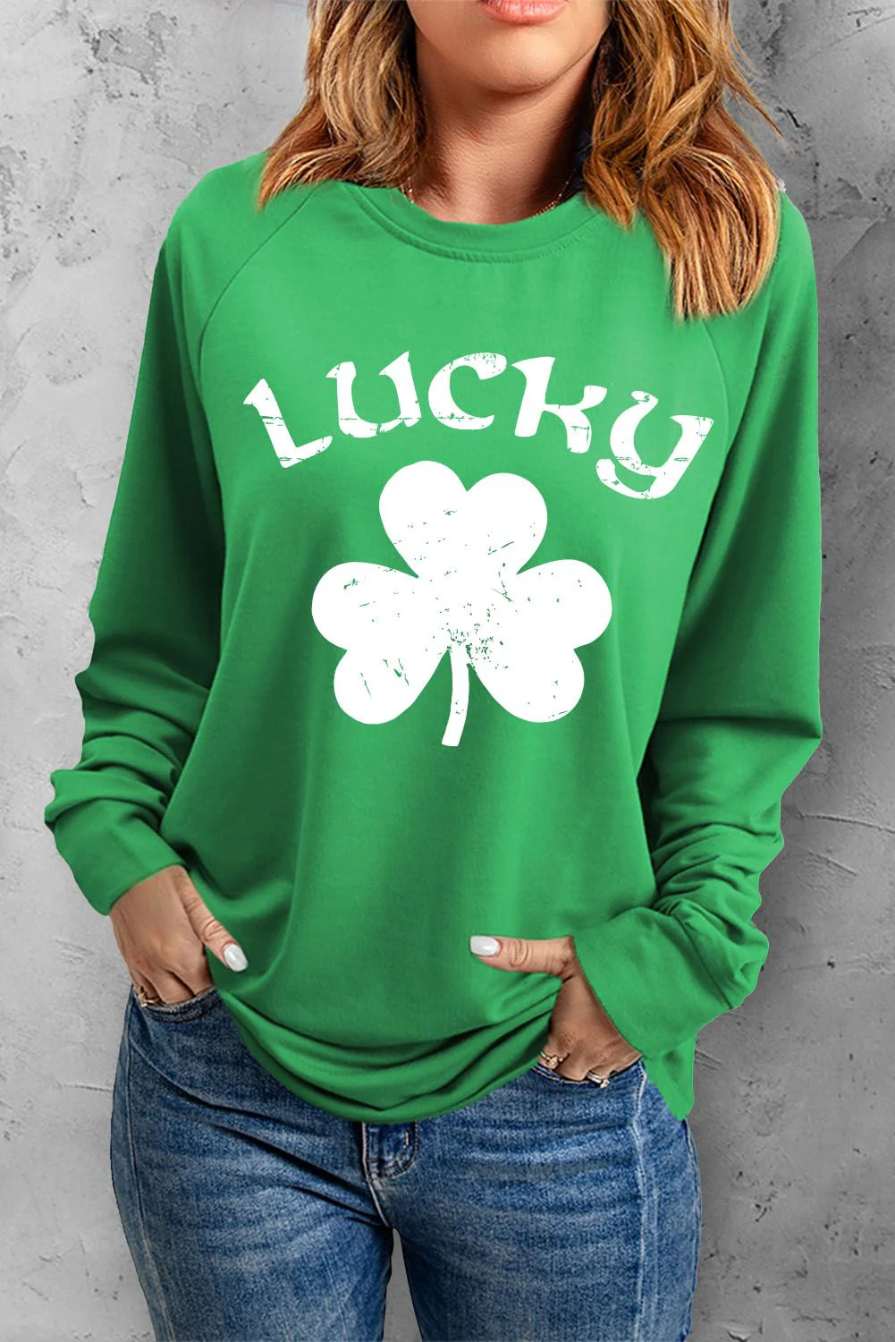 Clover Lucky Round Neck Shift Casual sweatshirt.