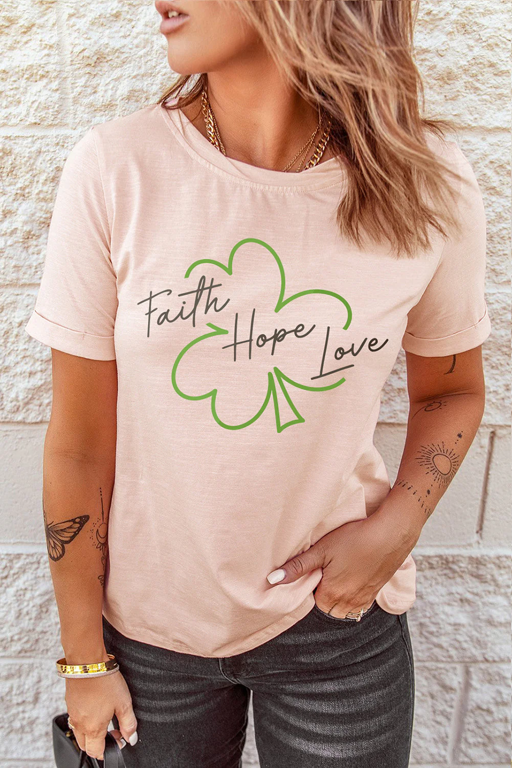 Pink Shamrock Short Sleeve T-shirt.
