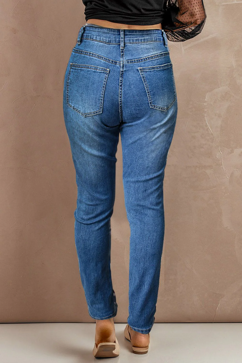 Clover St. Patrick's Day Blue Ripped Casual Jeans。