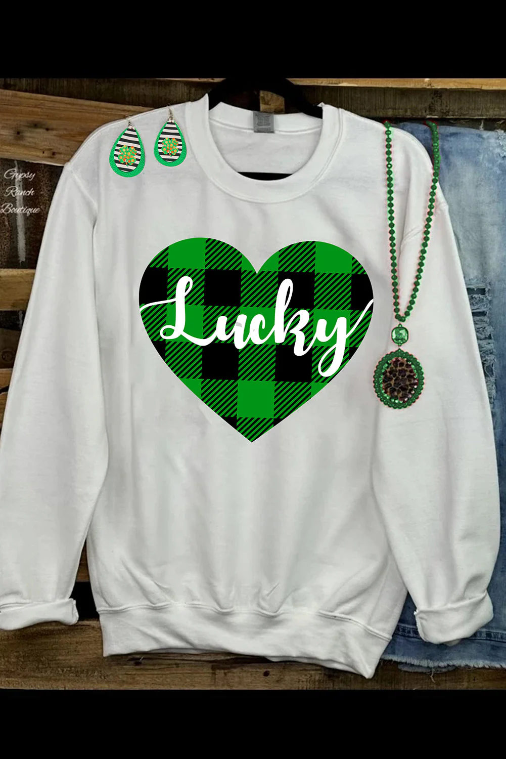 White Plaid Casual Love Letter Printing Sweatshirt.