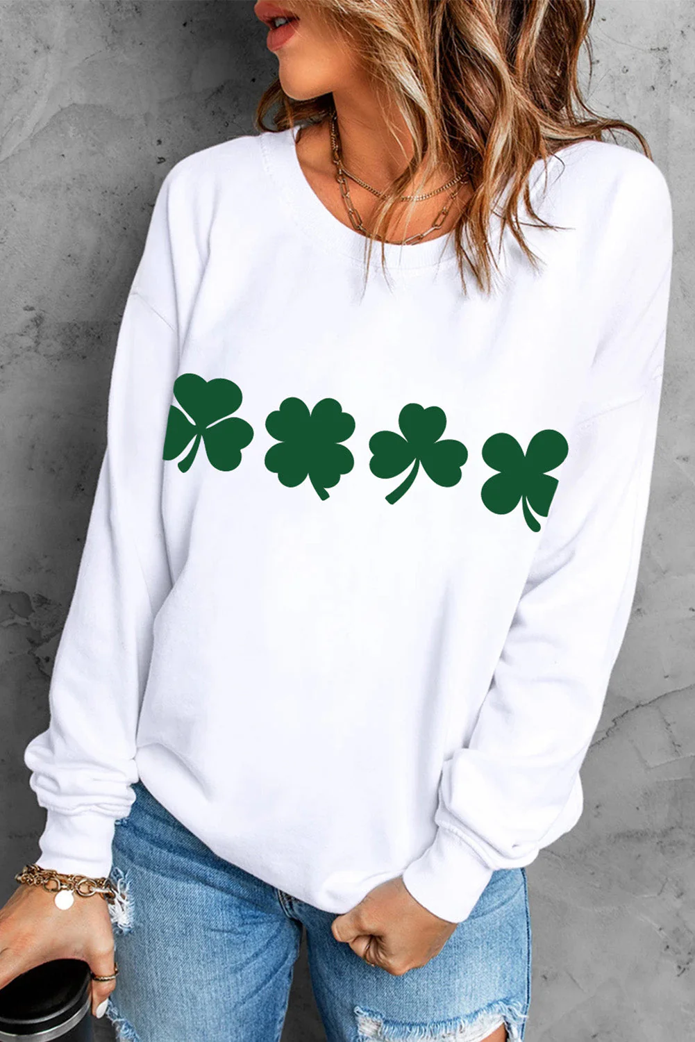Shamrock None Round Neck Casual Pullover Sweatshirt.