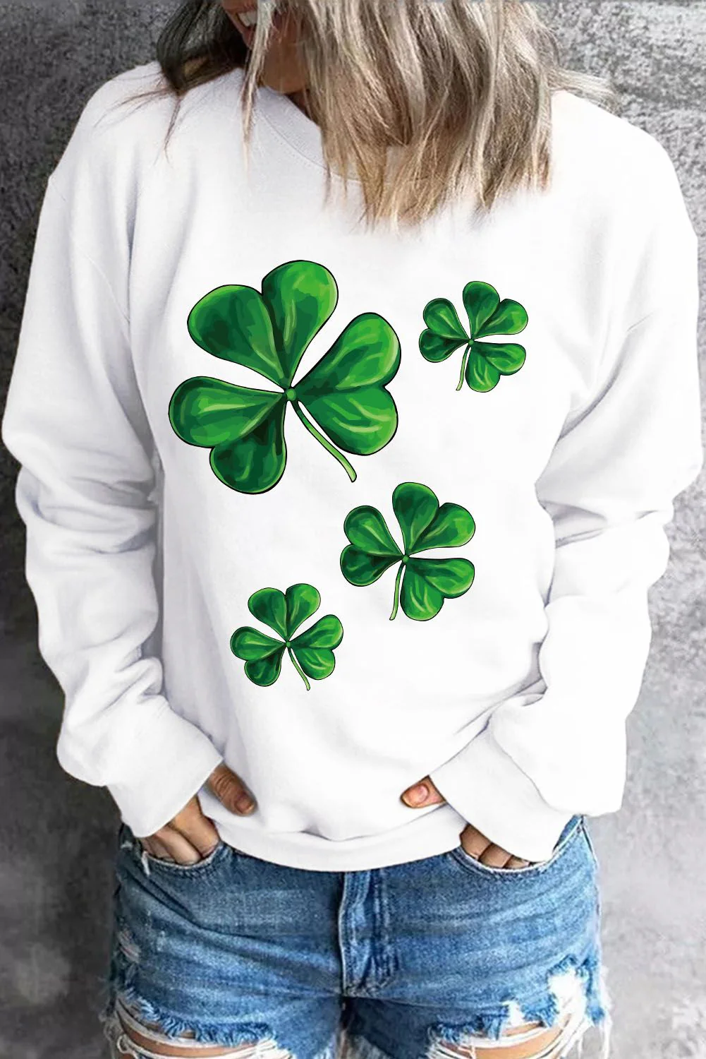 Shamrock Round Neck Casual Pullover Sweatshirt.