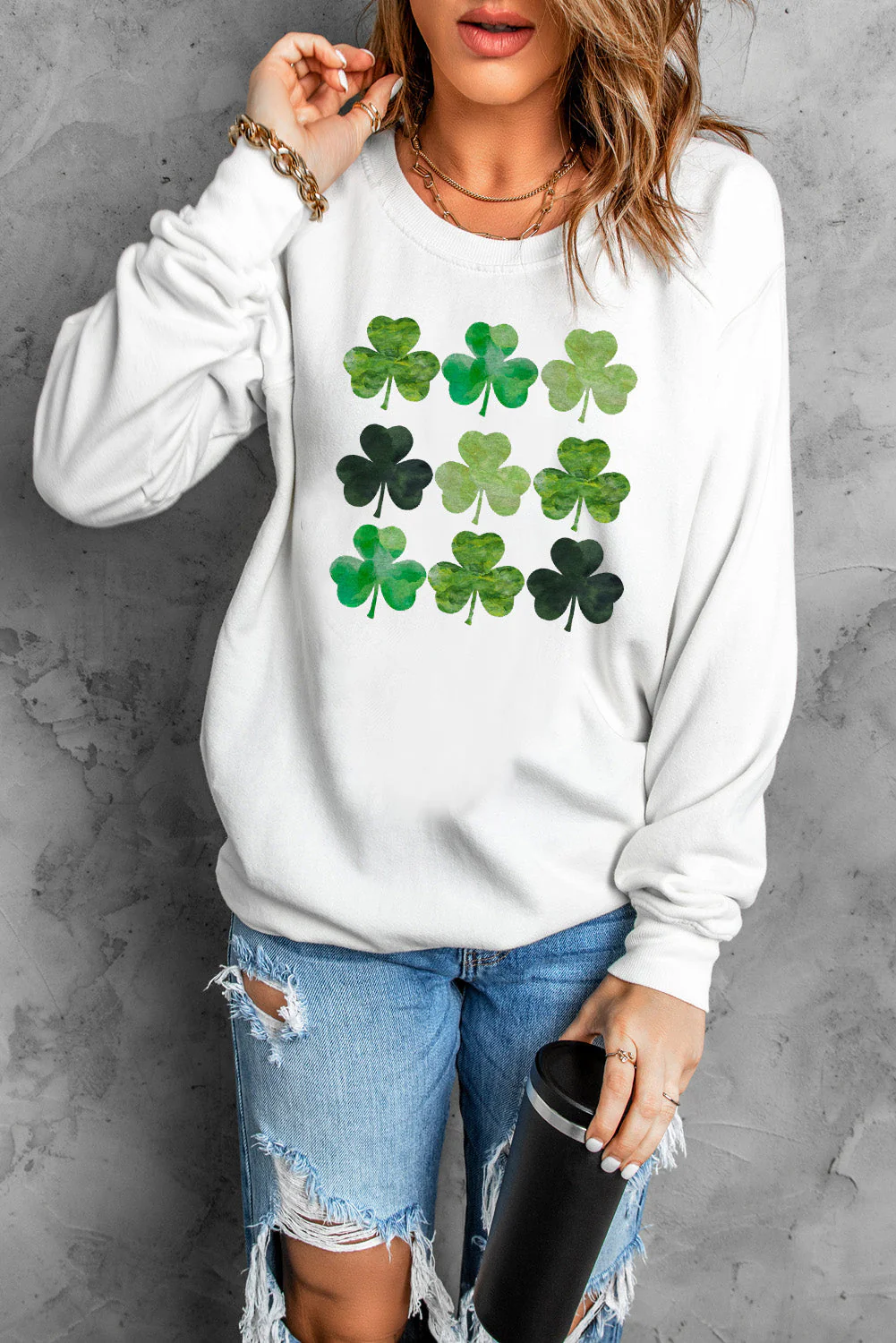 Clover Print Sweatshirt For St. Patrick's Day.