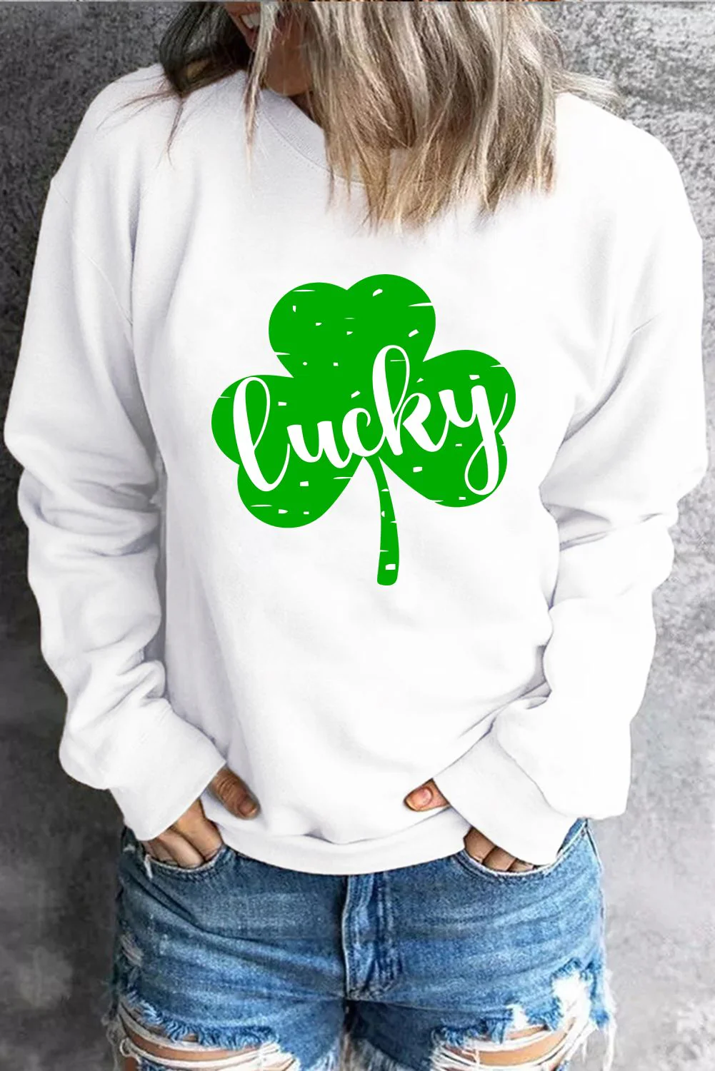 St. Patrick's Day Green Clover Lucky Round Neck Shift Casual sweatshirt.