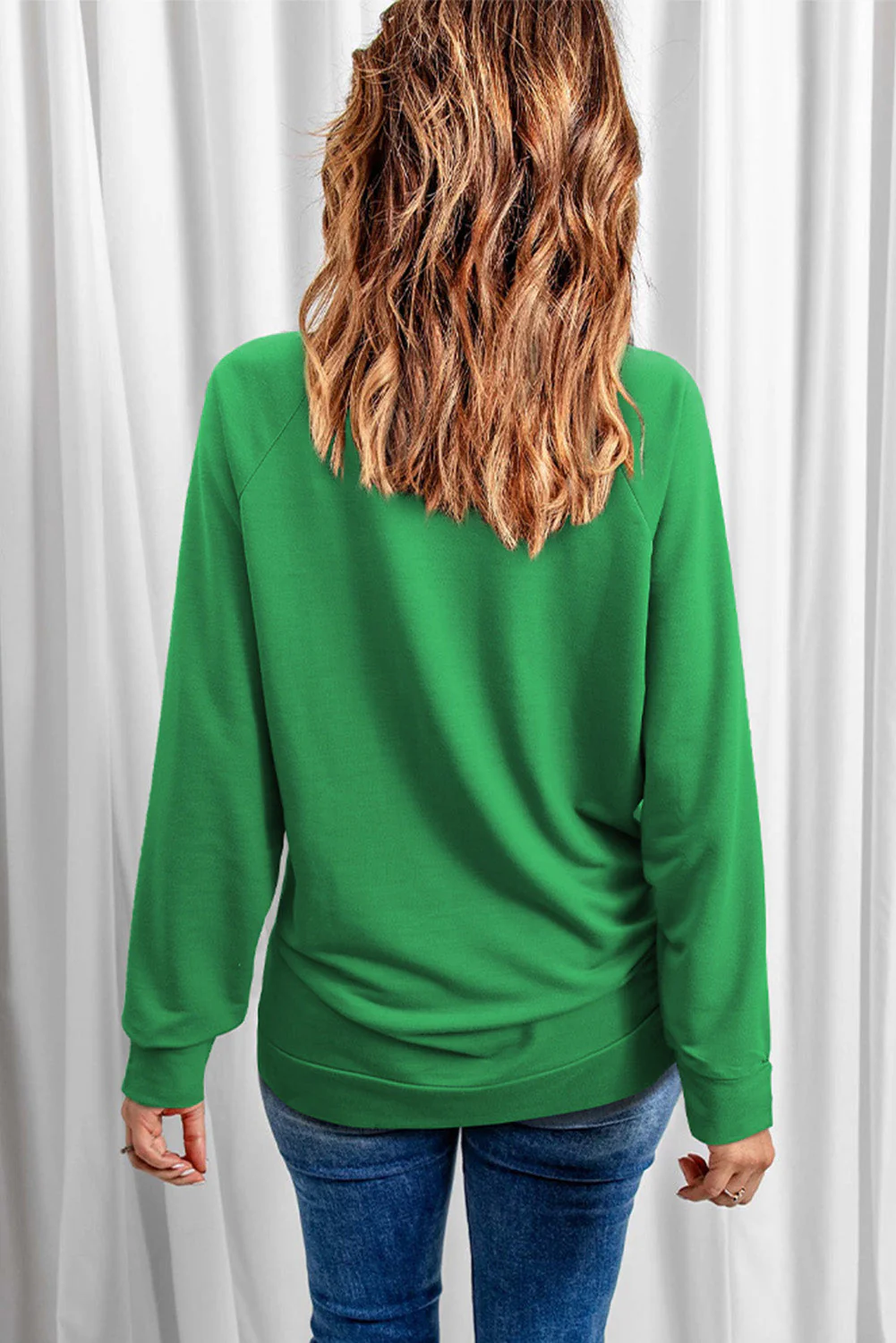Glitter Clover Lucky St. Patrick's Day Round Neck Shift Casual sweatshirt.