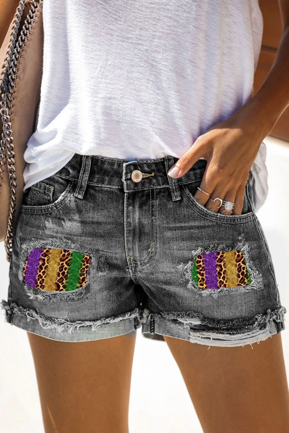 Mardi Gras Casual Denim Jeans Shorts