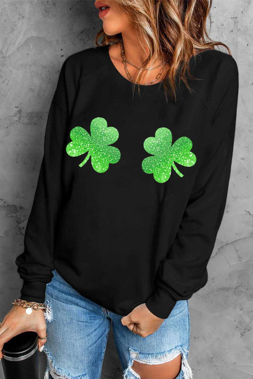 Shamrock Clover Round Neck Casual Pullover Sweatshirt.