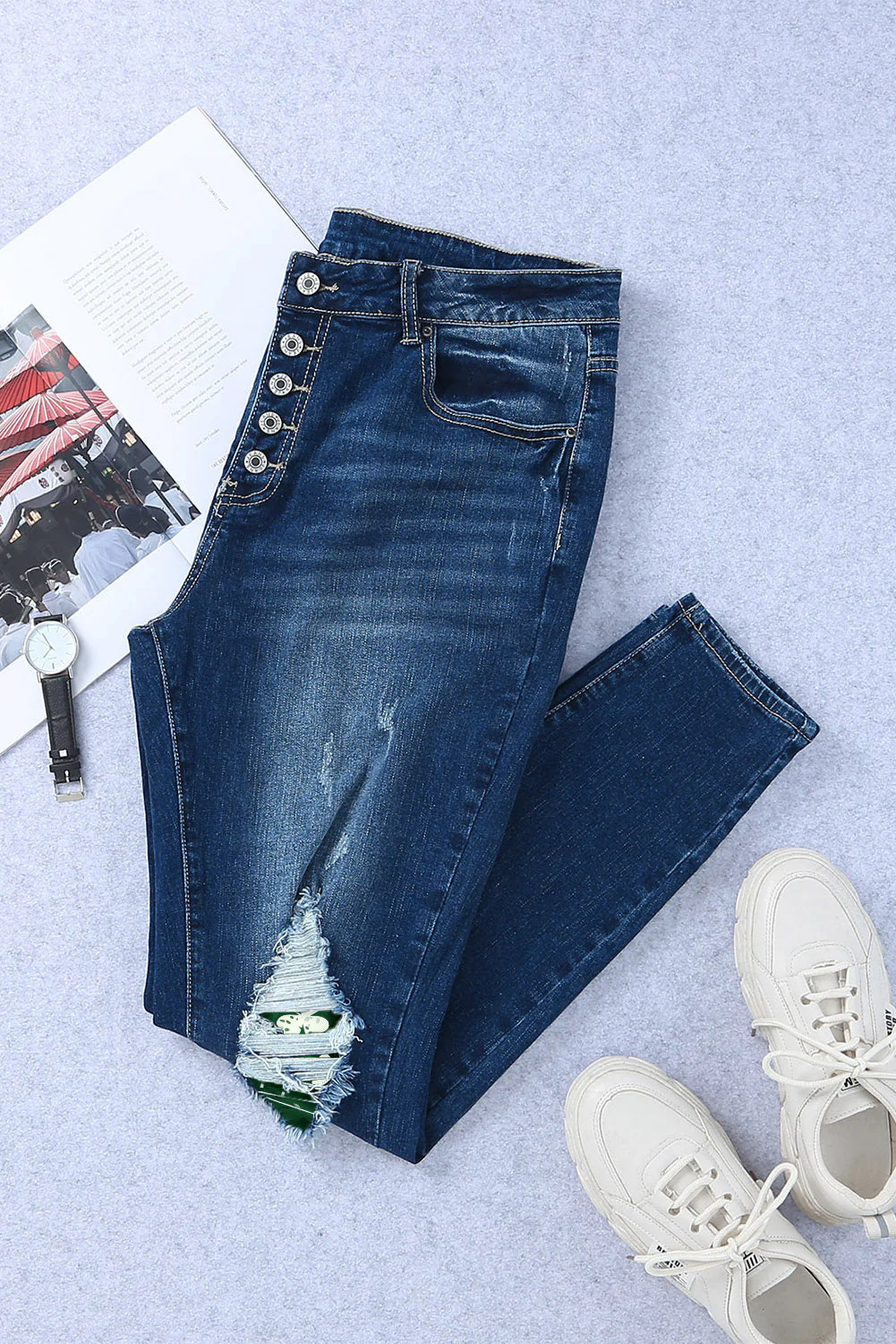 St. Patrick's Day Clover Sheath Casual Ripped Jeans.