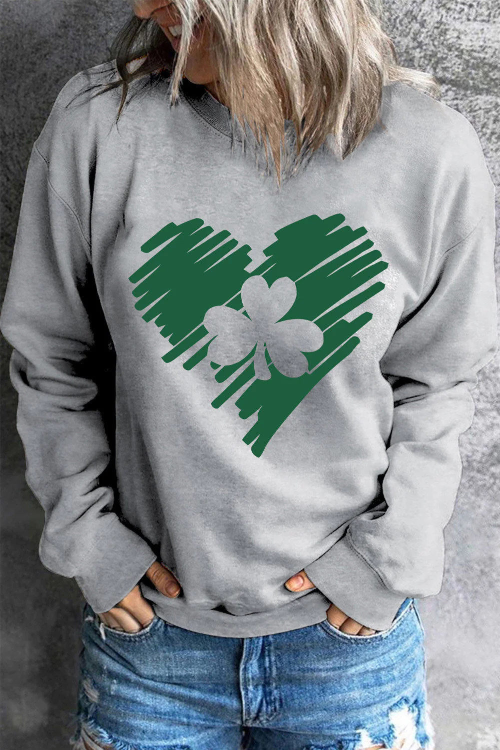 St. Patrick's Day Clover Round Neck Shift Casual sweatshirt.