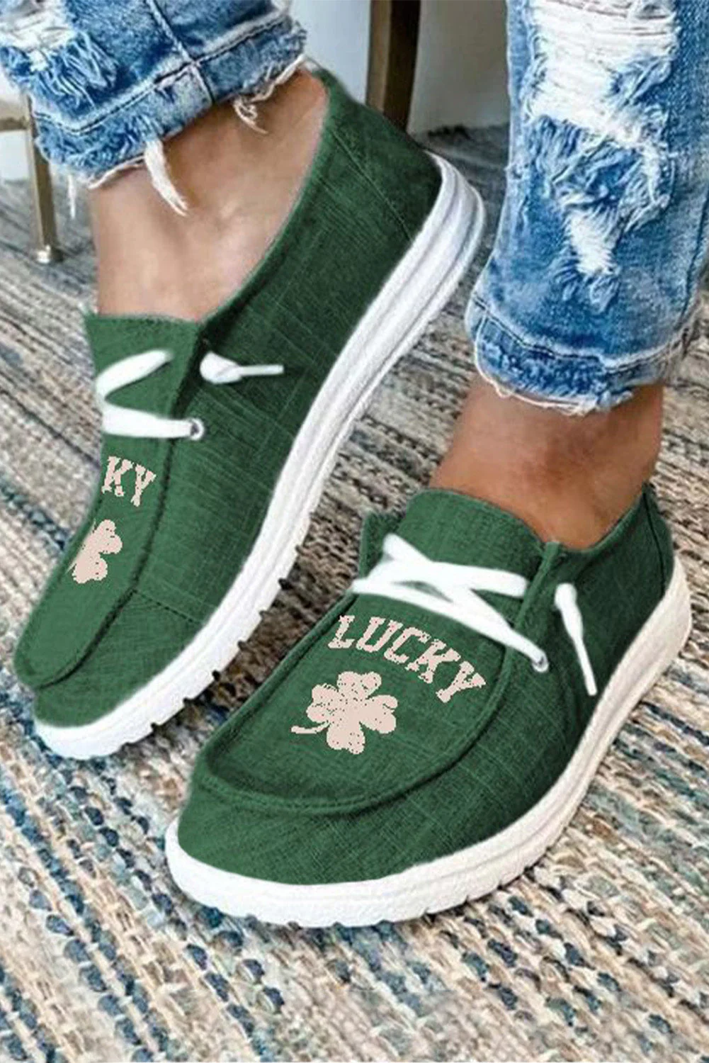 Lucky Clover Lace up Slip on Shoes.