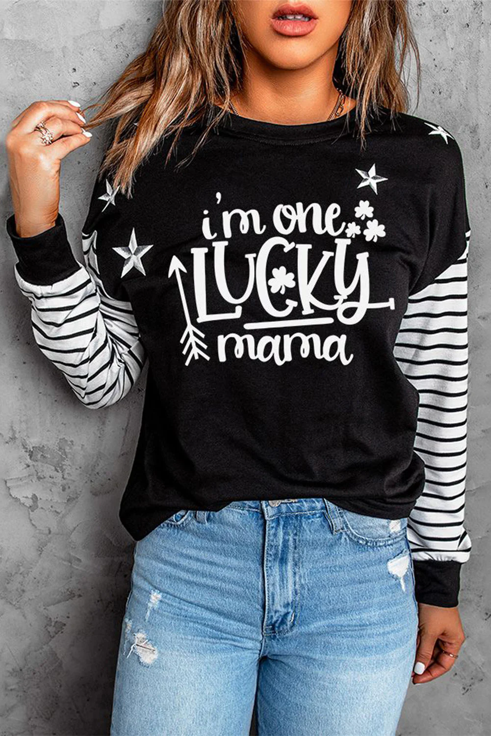 Clover Striped Patchwork Sweatshirt Black.