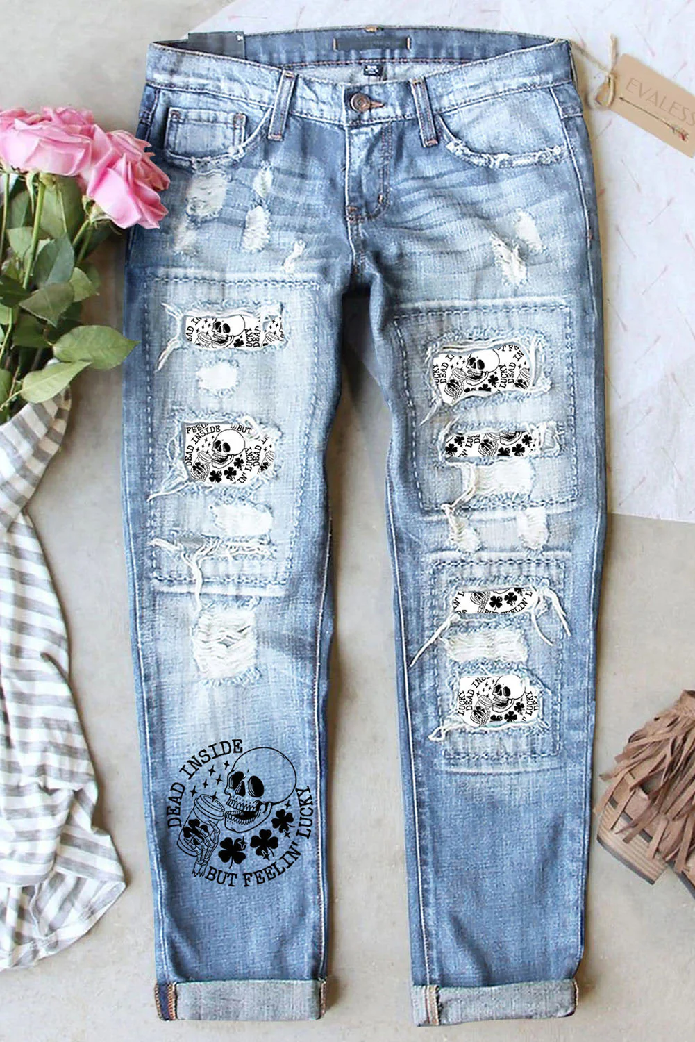 Skull Shift Casual Ripped Jeans