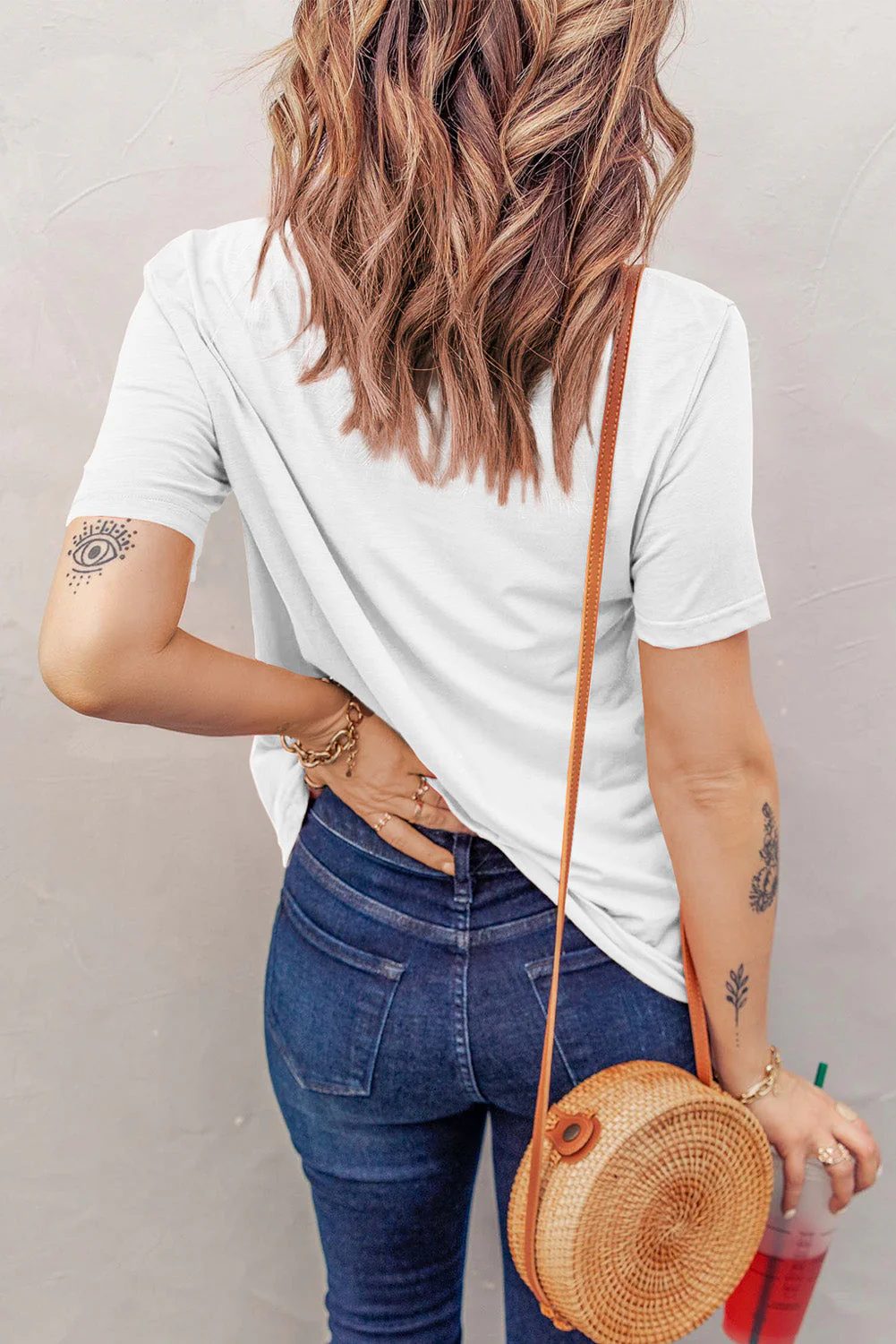 White Plaid Casual T-shirt。