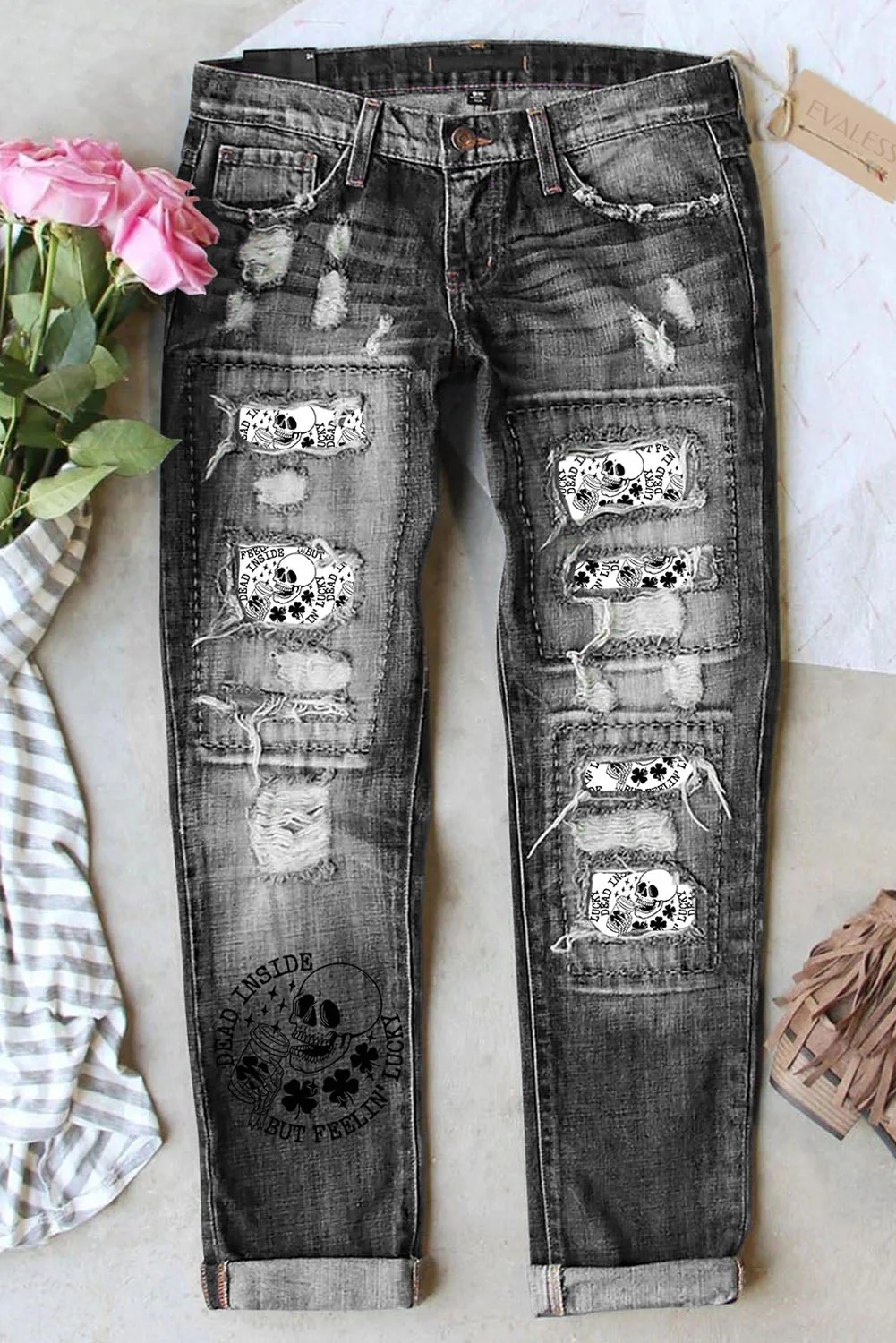 Skull Shift Casual Ripped Jeans
