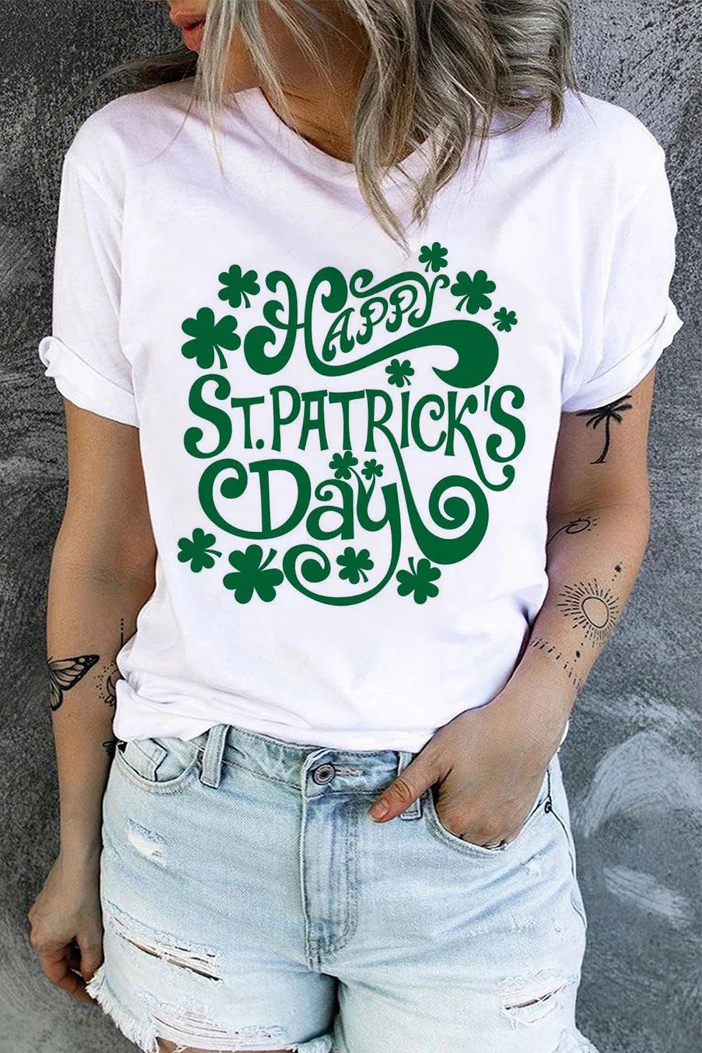 St. Patrick's Day Clover Round Neck Shift Casual T-Shirts。