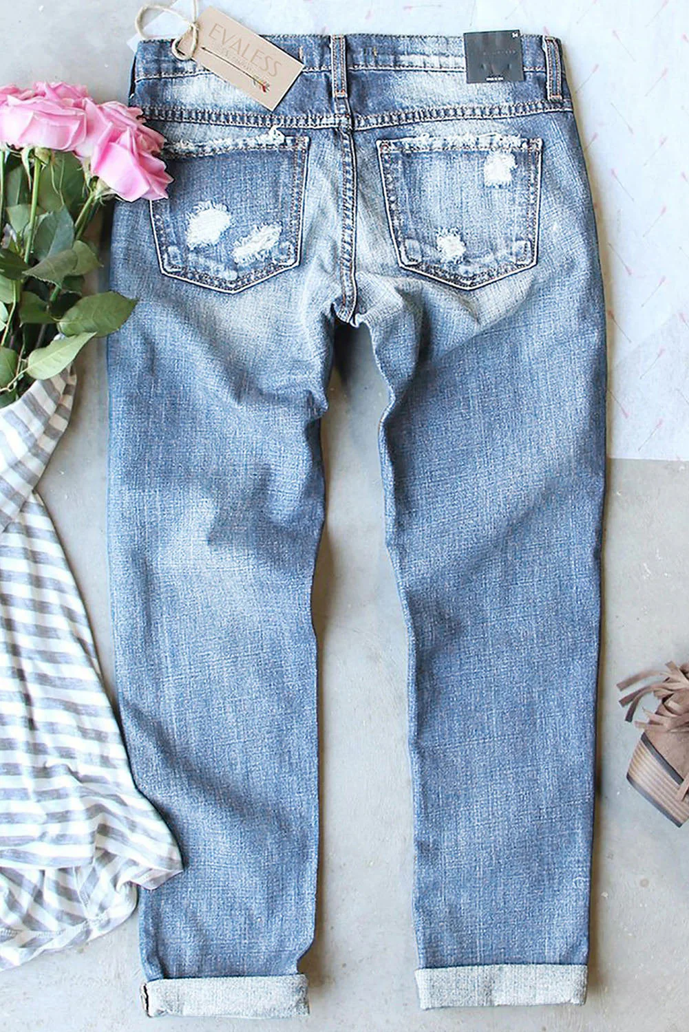 St. Patrick's Day Clover Casual Denim Ripped Jeans。