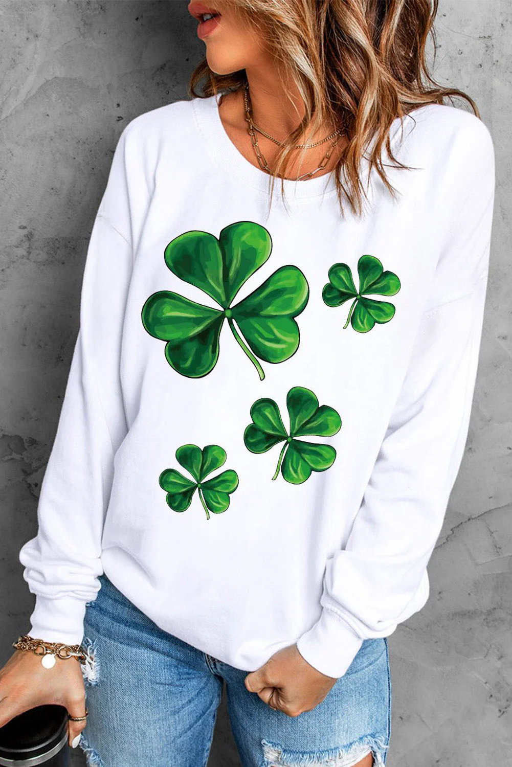 Shamrock Round Neck Casual Pullover Sweatshirt.