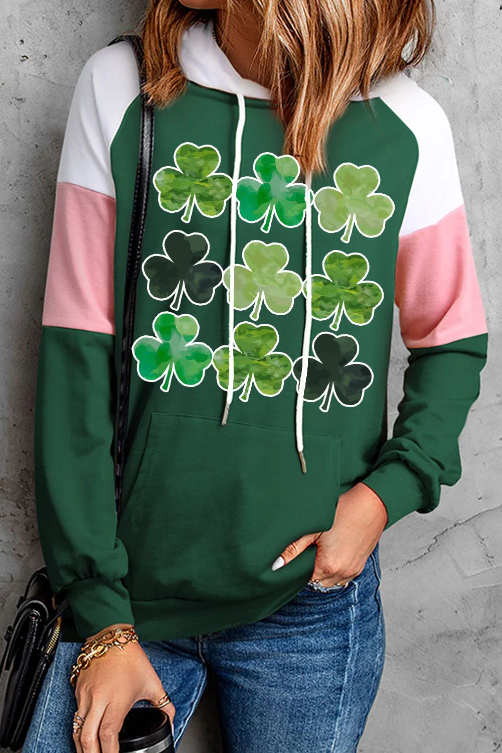 Shamrock Patchwork Fruits & Plants Hooded Casual pullover Sweatshirt.