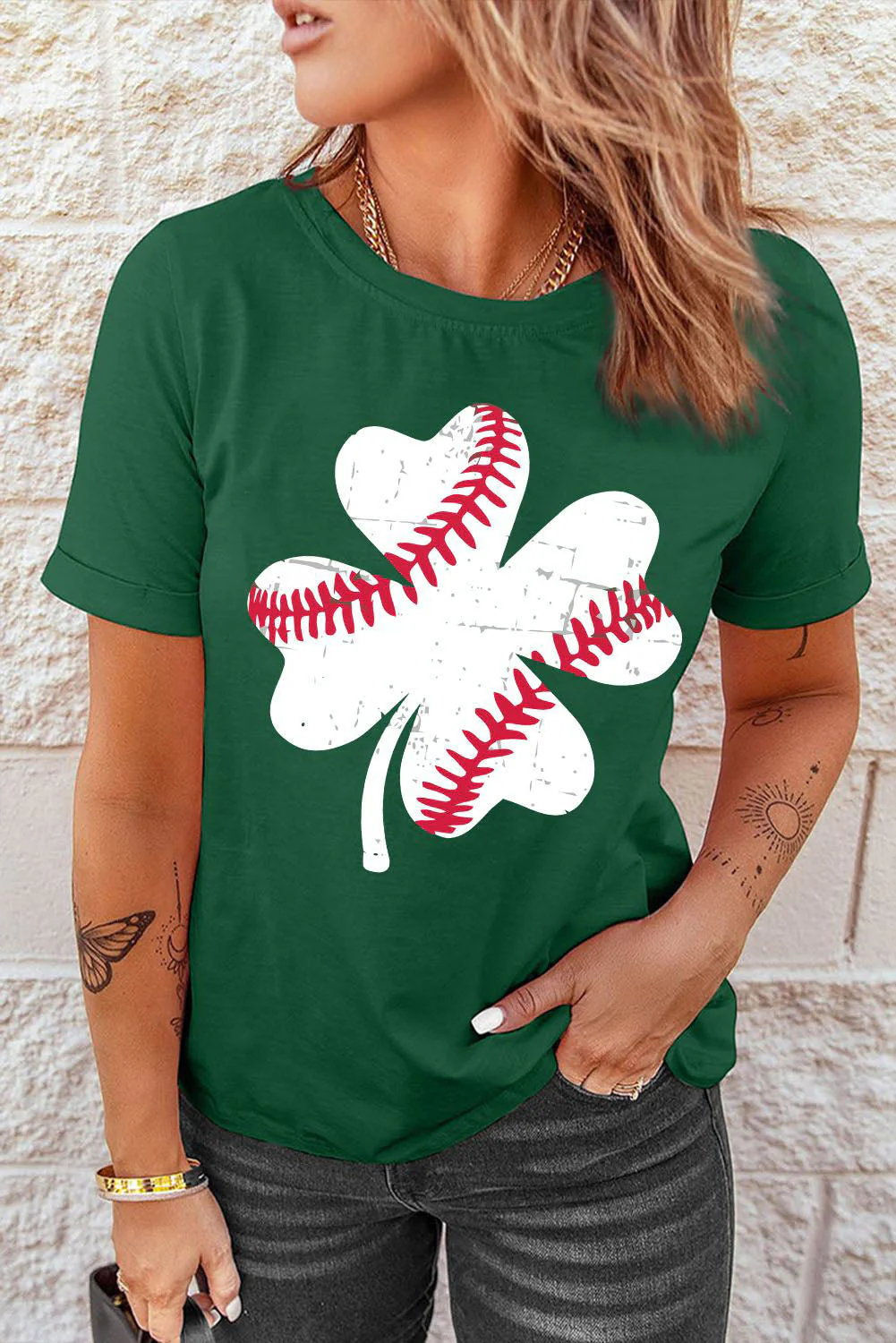 Baseball Round Neck Shift Casual T-Shirts.
