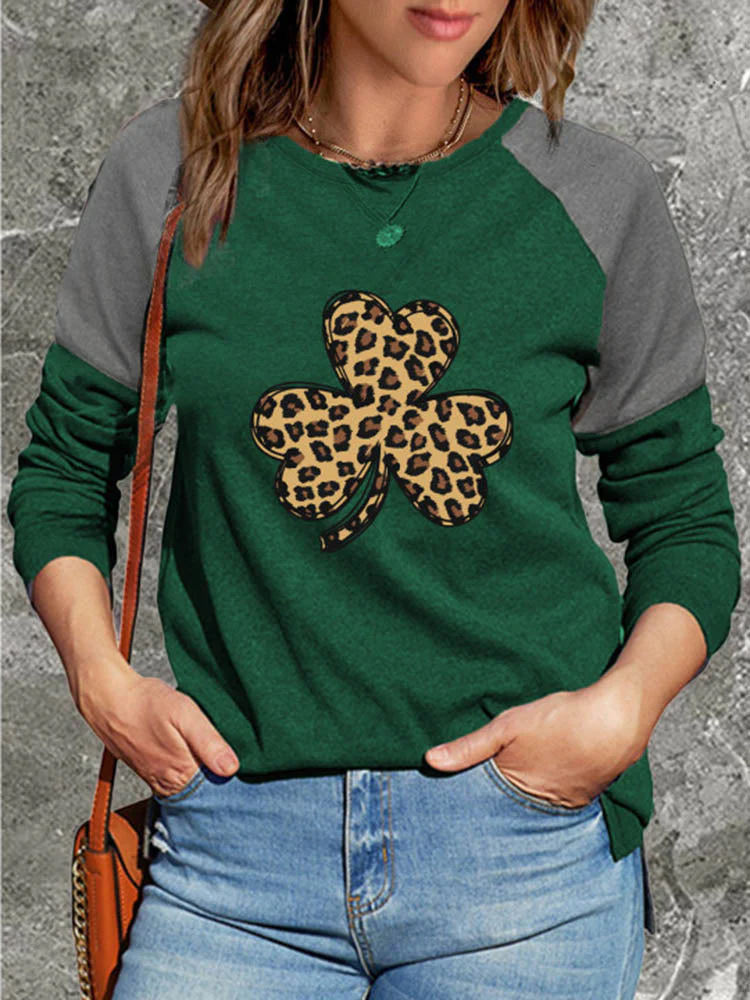 Green Leopard Clover Long Sleeve T-shirt.
