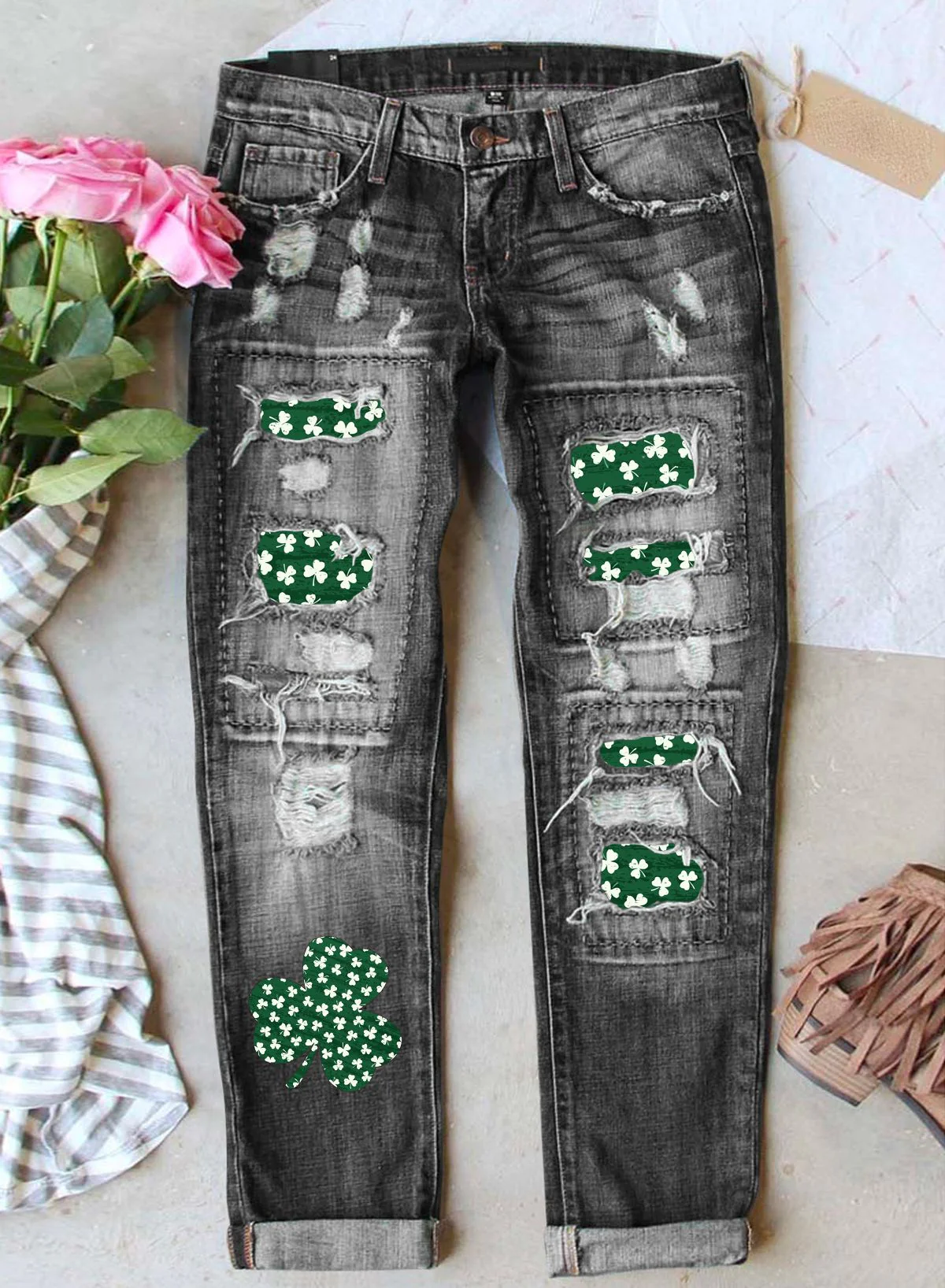 Shamrock Clover Casual Denim Jeans