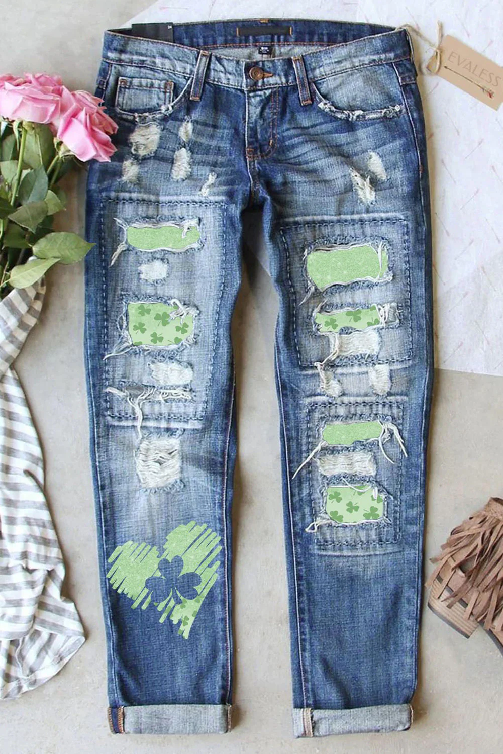 Shamrock Ripped Casual Denim Jeans.