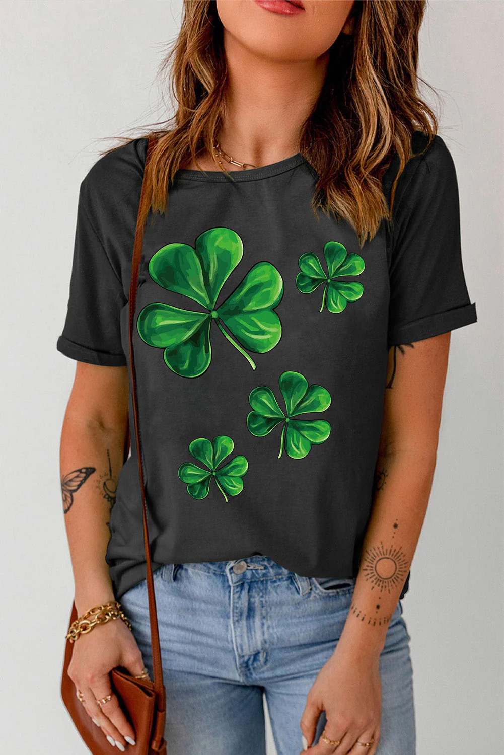 Shamrock Round Neck Casual T-Shirts。