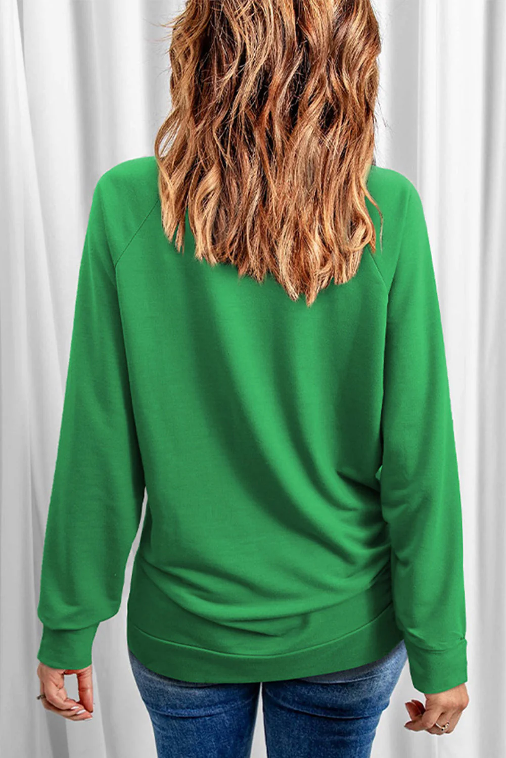 St. Patrick's Day Leopard Clover Graphic Round Neck Shift Sweatshirt.