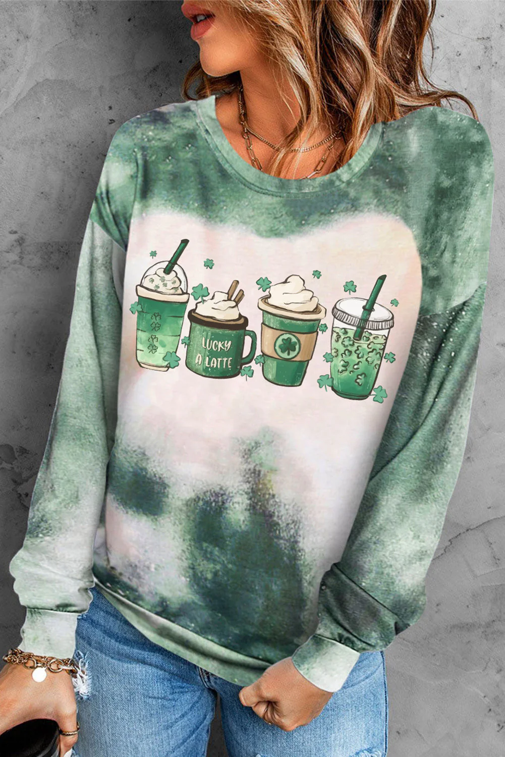 Green Tie Dye Casual Long Sleeve T-shirt.
