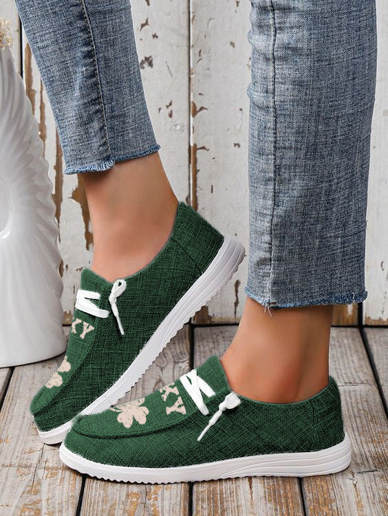 Lucky Clover Lace up Slip on Shoes.