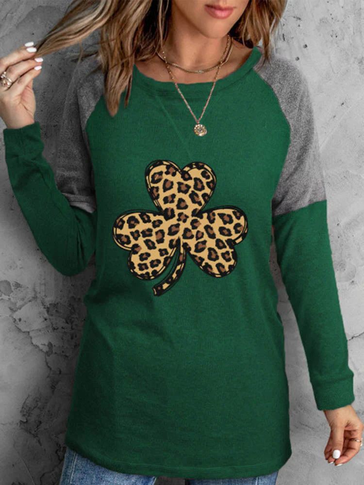 Green Leopard Clover Long Sleeve T-shirt.