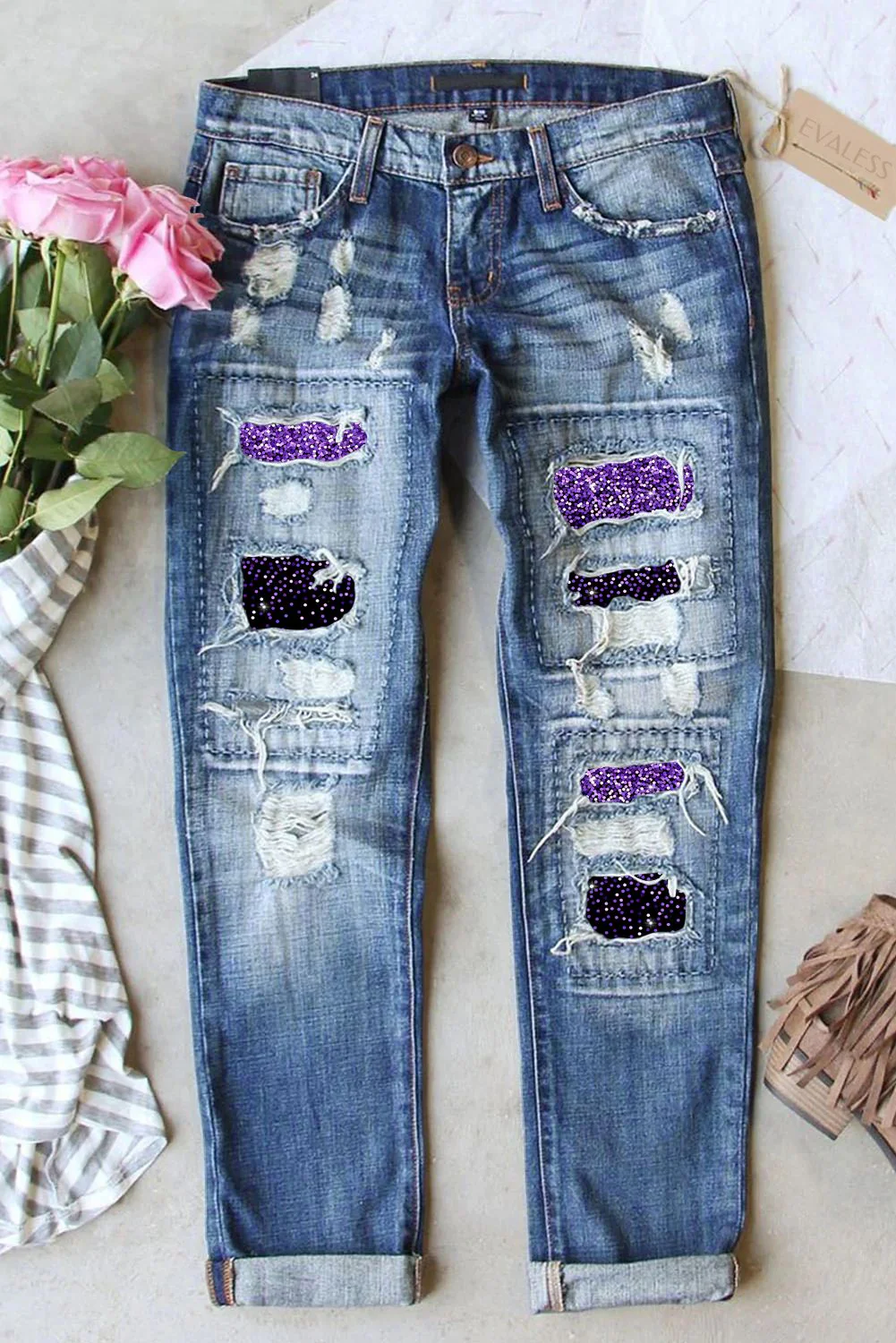 Purple Gradient Shift Casual Ripped Jeans.