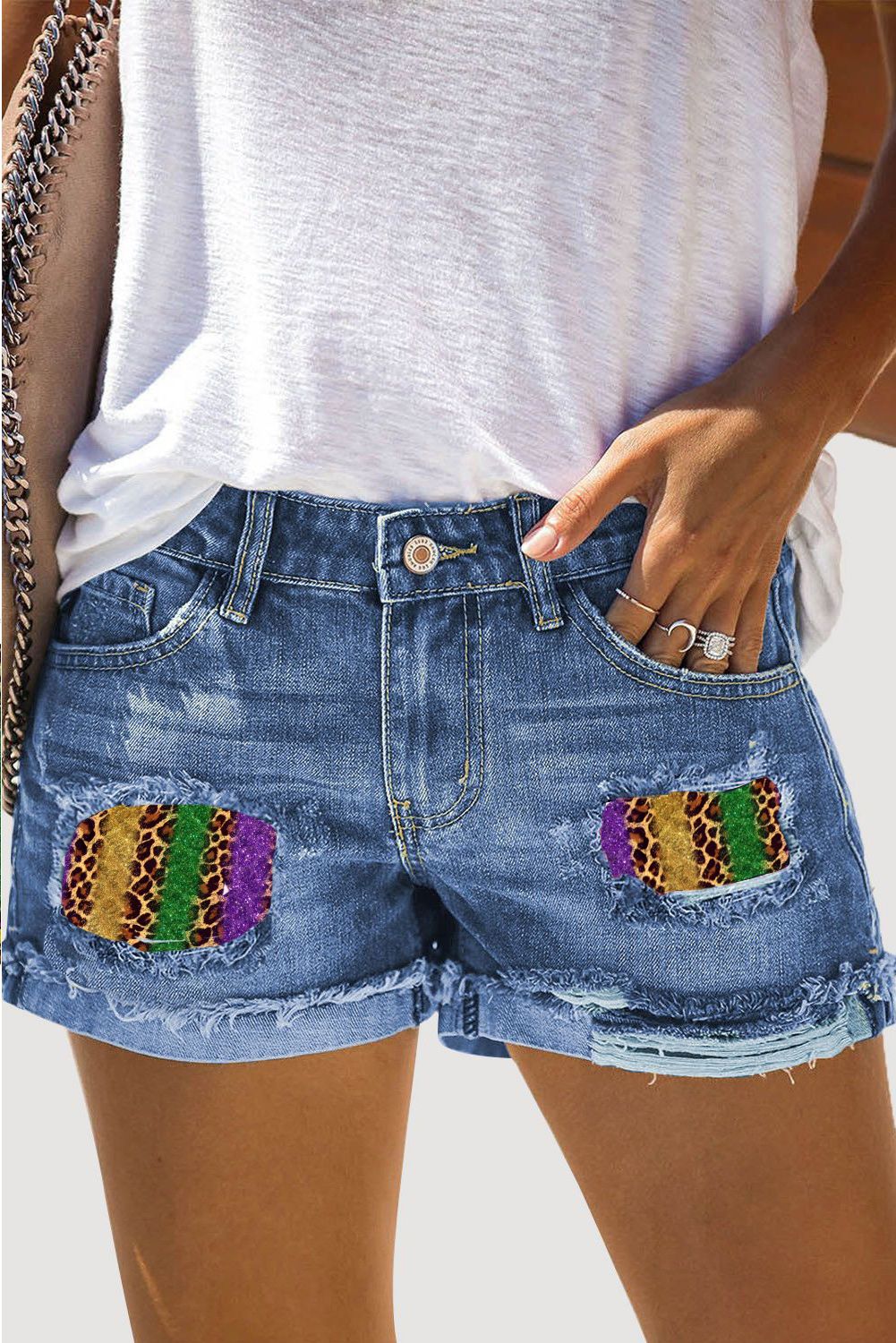 Mardi Gras Casual Denim Jeans Shorts