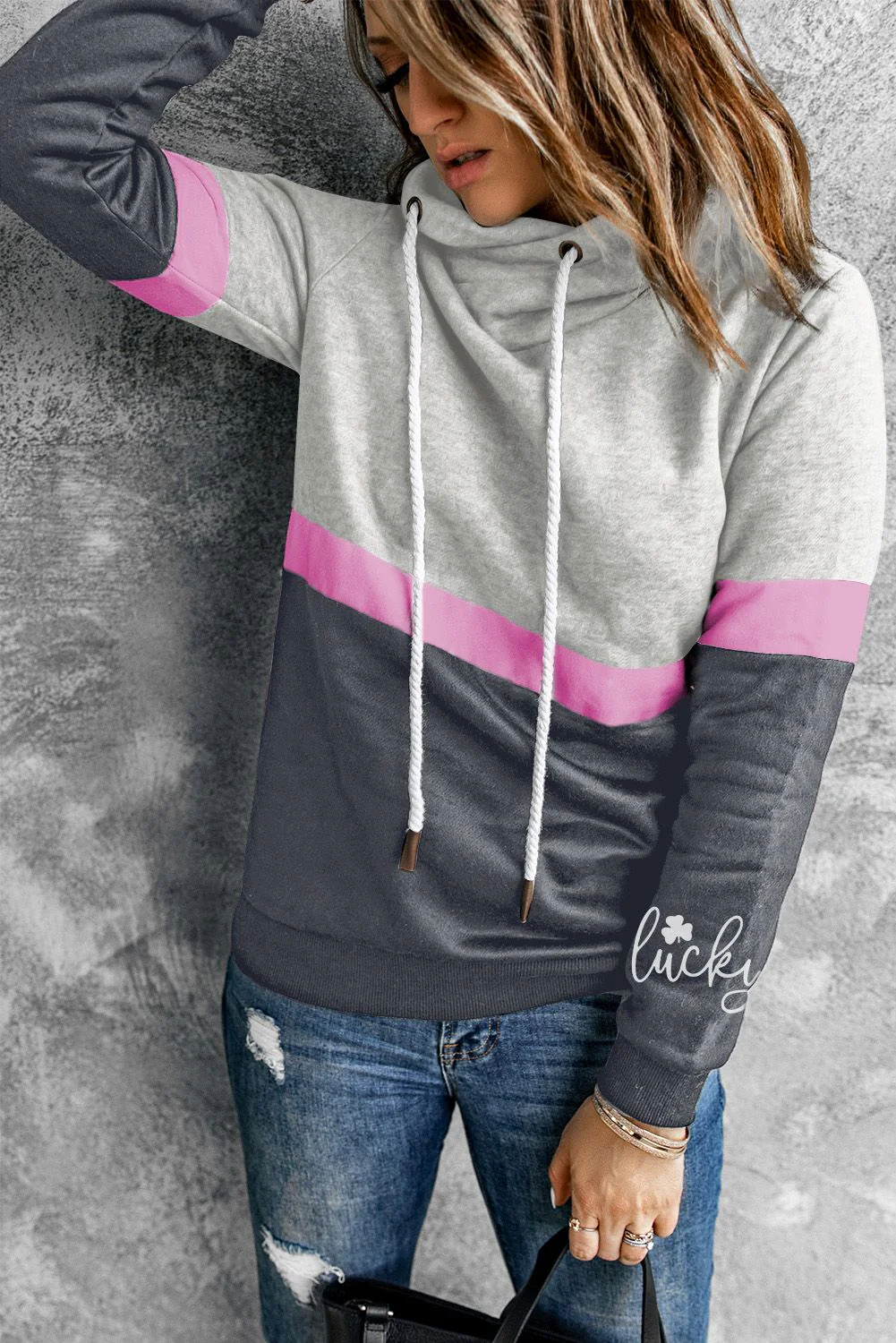Grey Casual Long Sleeve Hoodies.