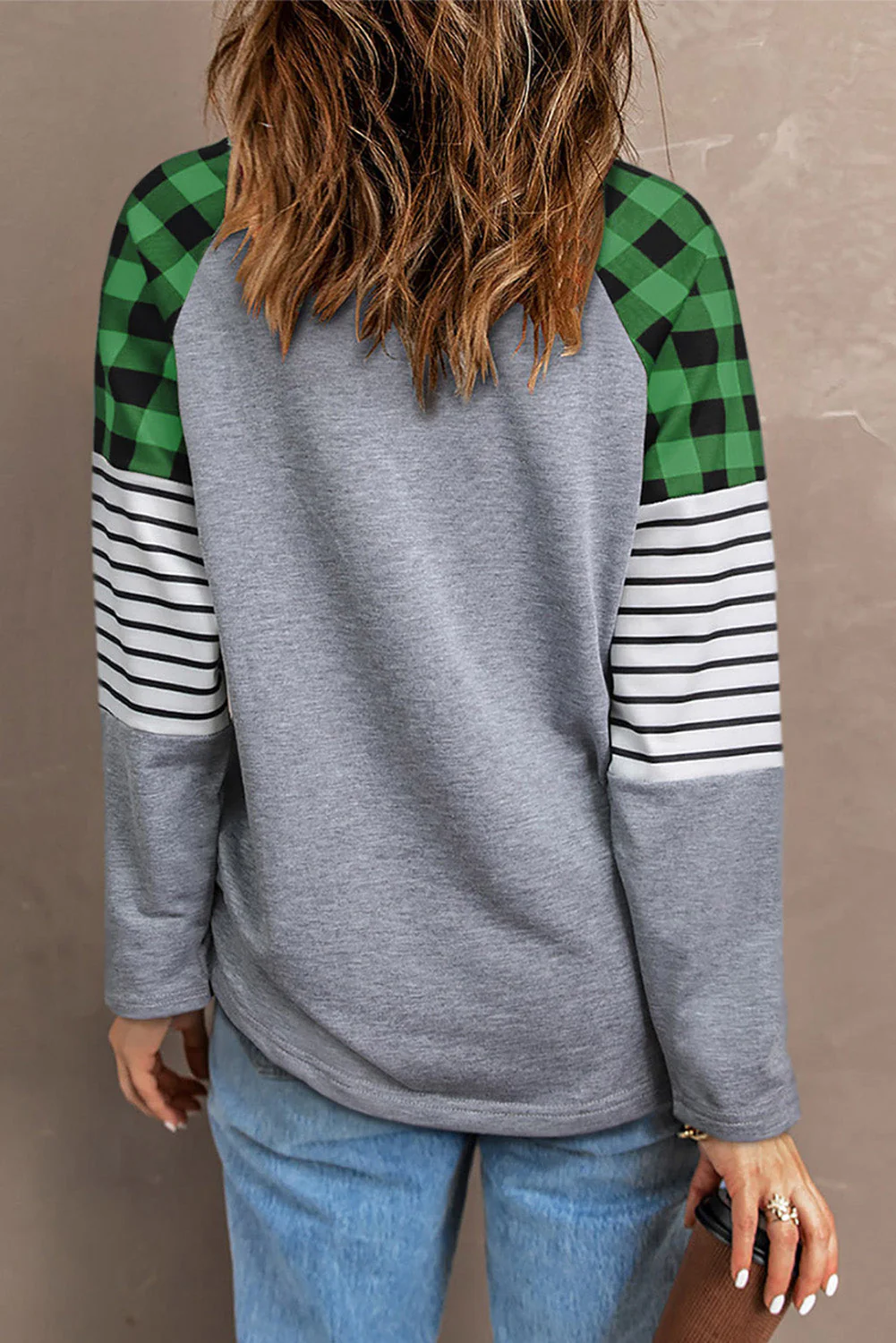 Lucky Clover Pattern Plaid Striped Sweatshirts.
