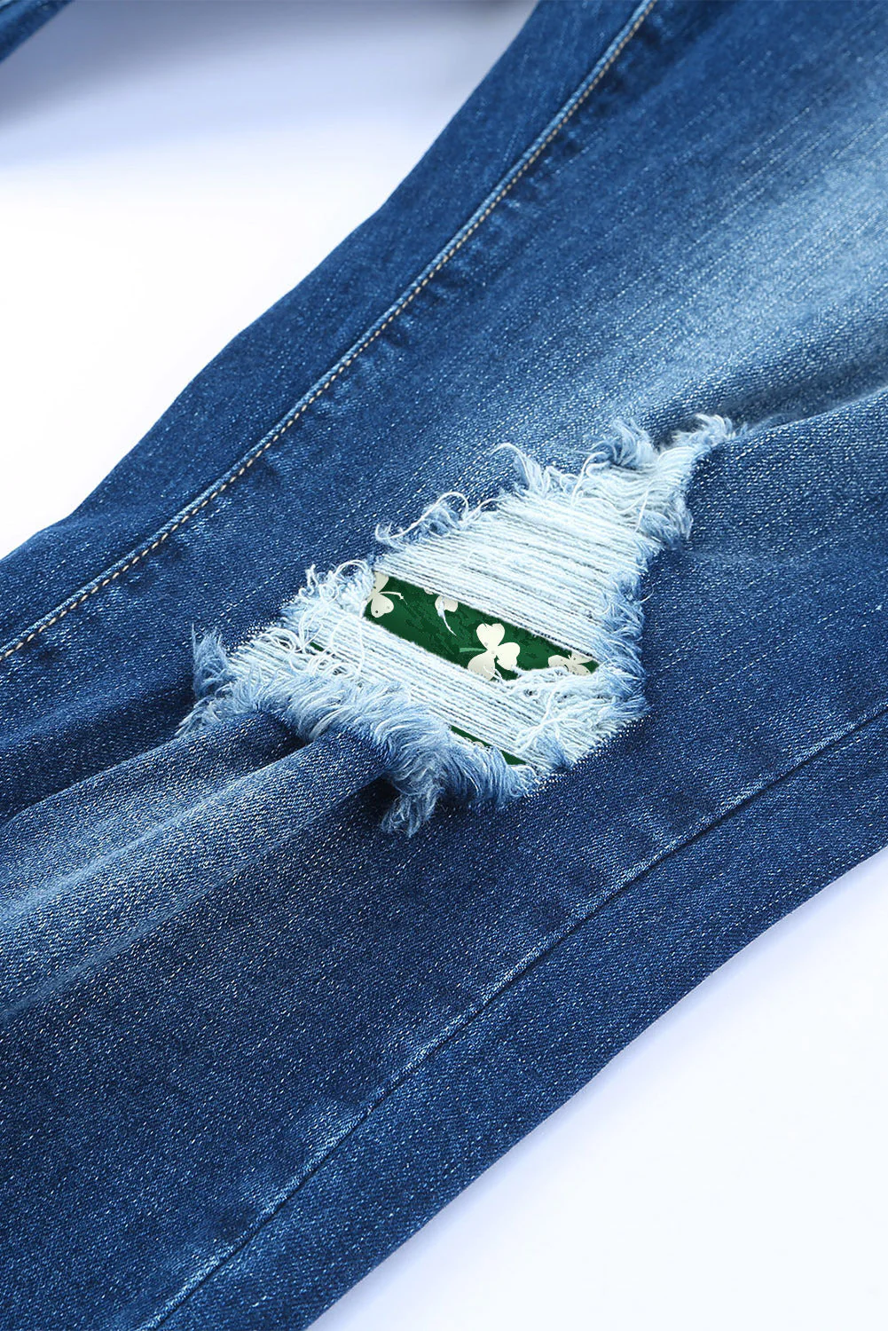 St. Patrick's Day Clover Sheath Casual Ripped Jeans.
