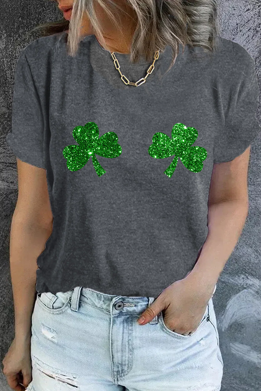 Grey Plants Printing Casual T-shirt。