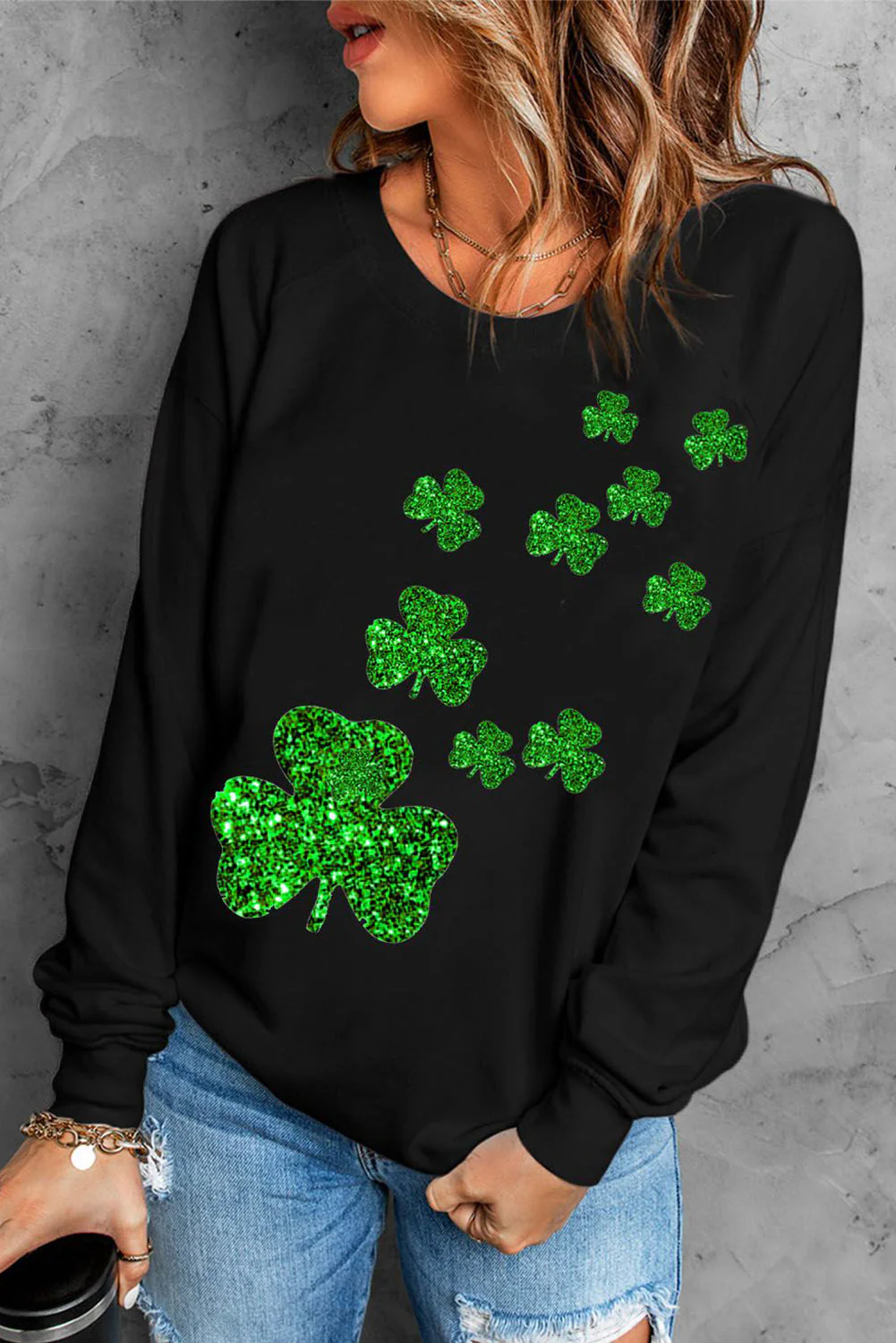 Shamrock Clover Round Neck Casual pullover Sweatshirt.