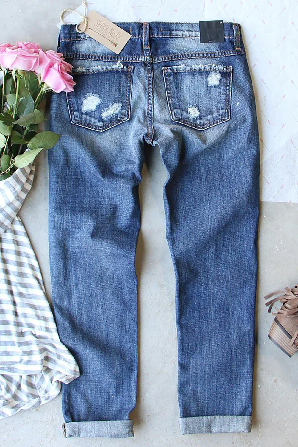 Baseball Ripped Casual Denim Jeans.