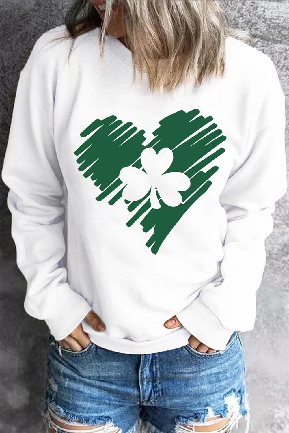 St. Patrick's Day Clover Round Neck Shift Casual sweatshirt.