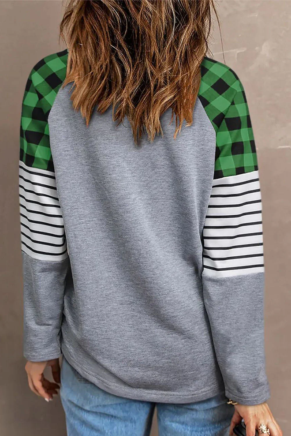 St. Patrick's Day Green Clover Striped Plaid Leopard Heart-shaped Round Neck Shift Casual sweatshirt.