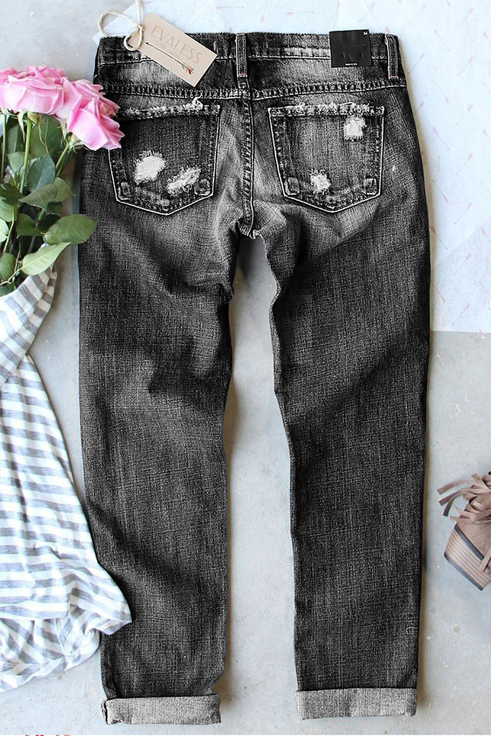 St. Patrick's Day Plaid Shamrock Graphic Ripped Denim Casual Jeans。