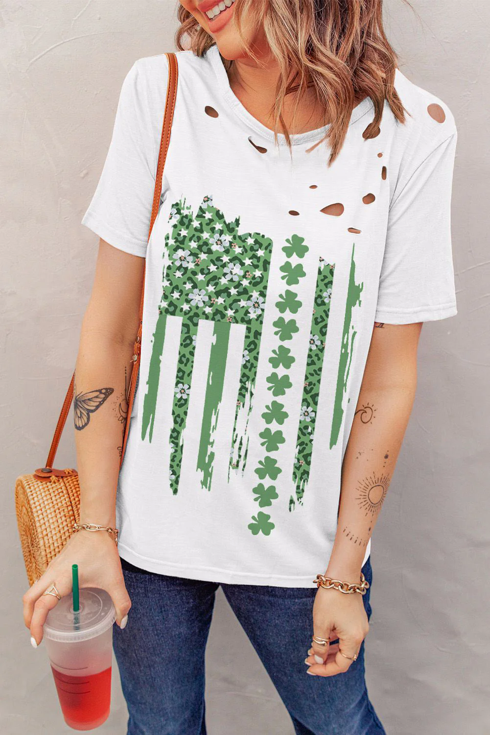 Casual Floral Ripped T-Shirt White.